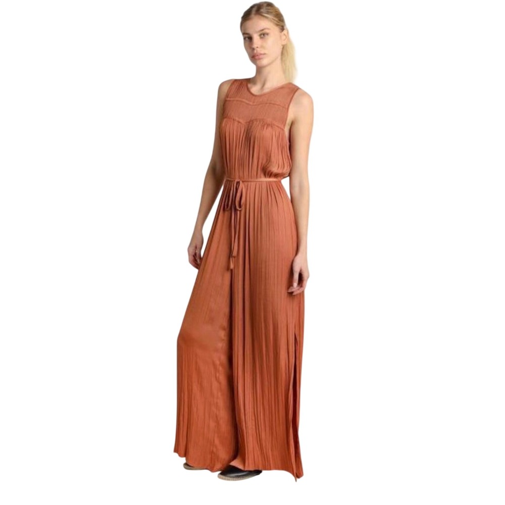 Anthropologie Current Air Blue Pleated Wide Leg Jumpsuit Women's XS Boho Whimsy